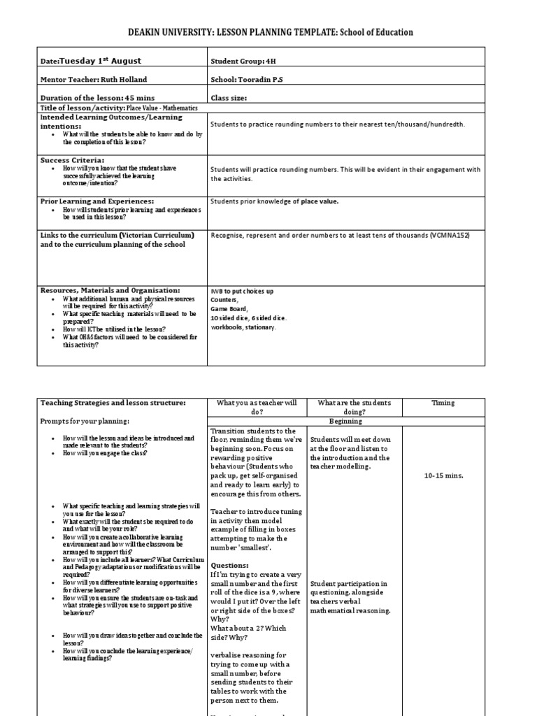 Place Value Lesson Plan Overview | PDF | Teachers | Change