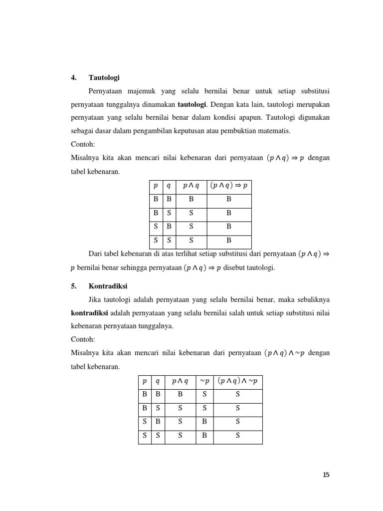 Logika Matematika Tautologi Kontradiksi Aljabar Proposisi