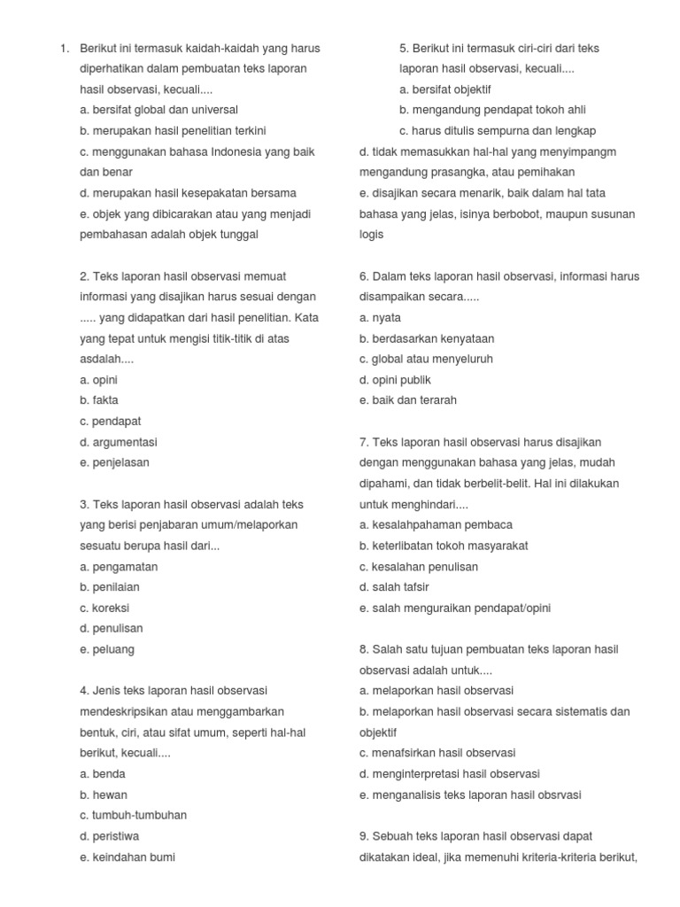 Contoh Soal Teks Laporan Hasil Observasi Kelas 10 Contoh