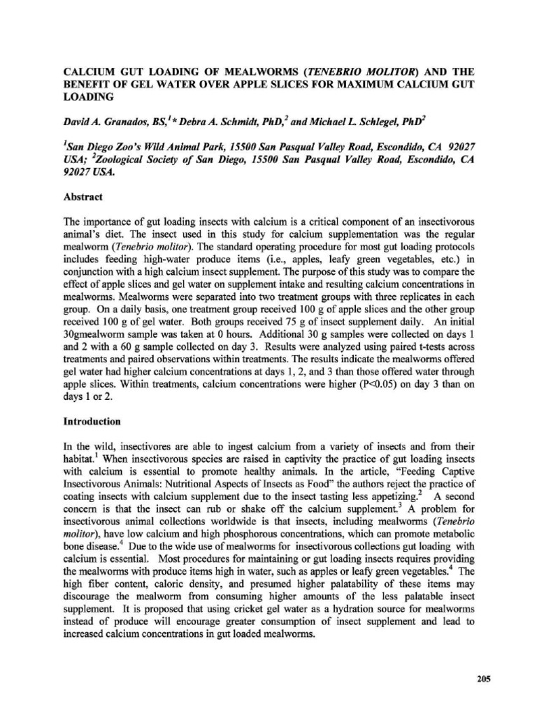 Granados CALCIUM GUT LOADING OF MEALWORMS TENEBRIO MOLITOR AND THE BENEFIT OF GEL WATER OVER