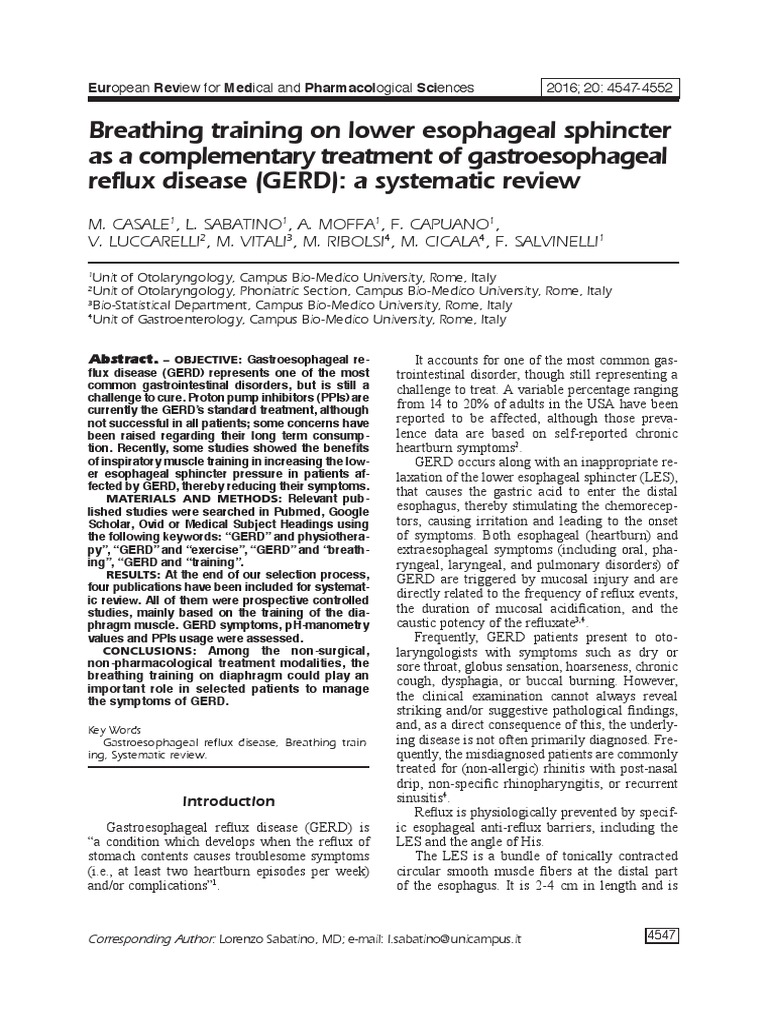 Breathing Training On Lower Esophageal Sphincter PDF