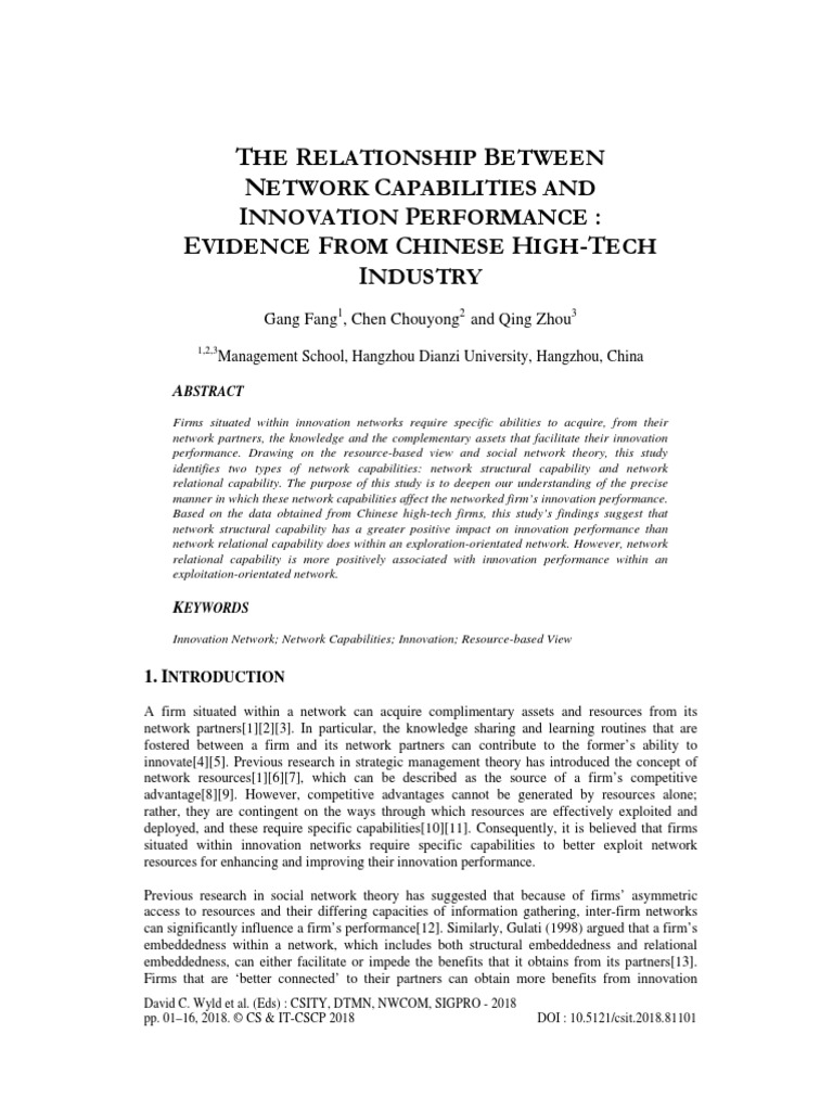 The Relationship Between Network Capabilities and Innovation ...