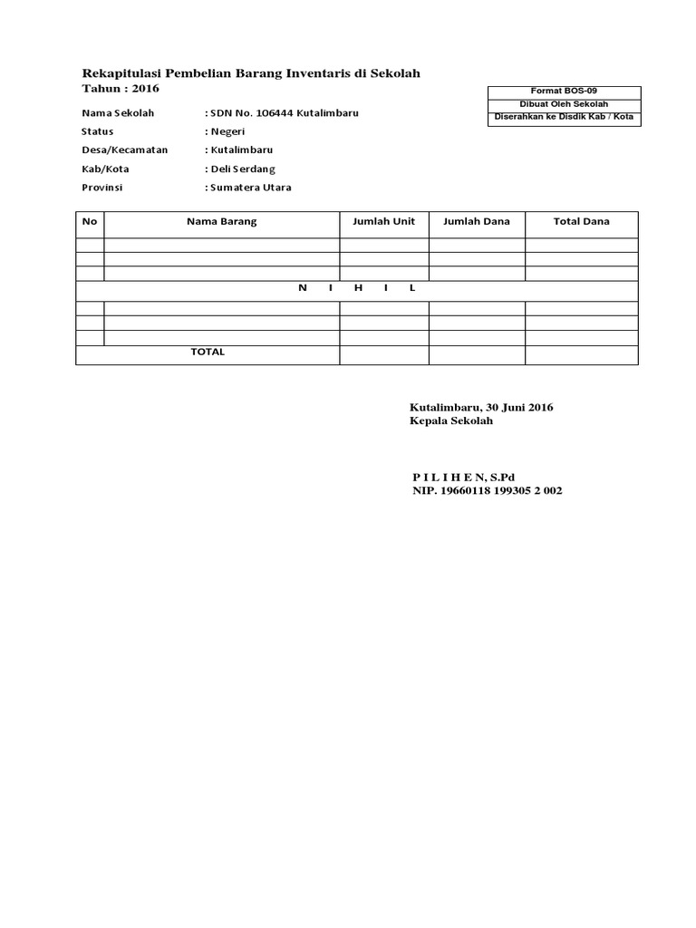 Rekap Pembelian Inventaris SDN 106444 | PDF