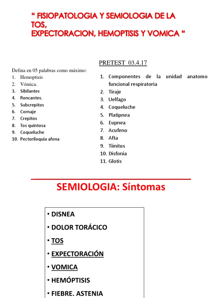 Fisiopatología y Semilogía de la Tos | PDF | Tos | Enfermedades y ...