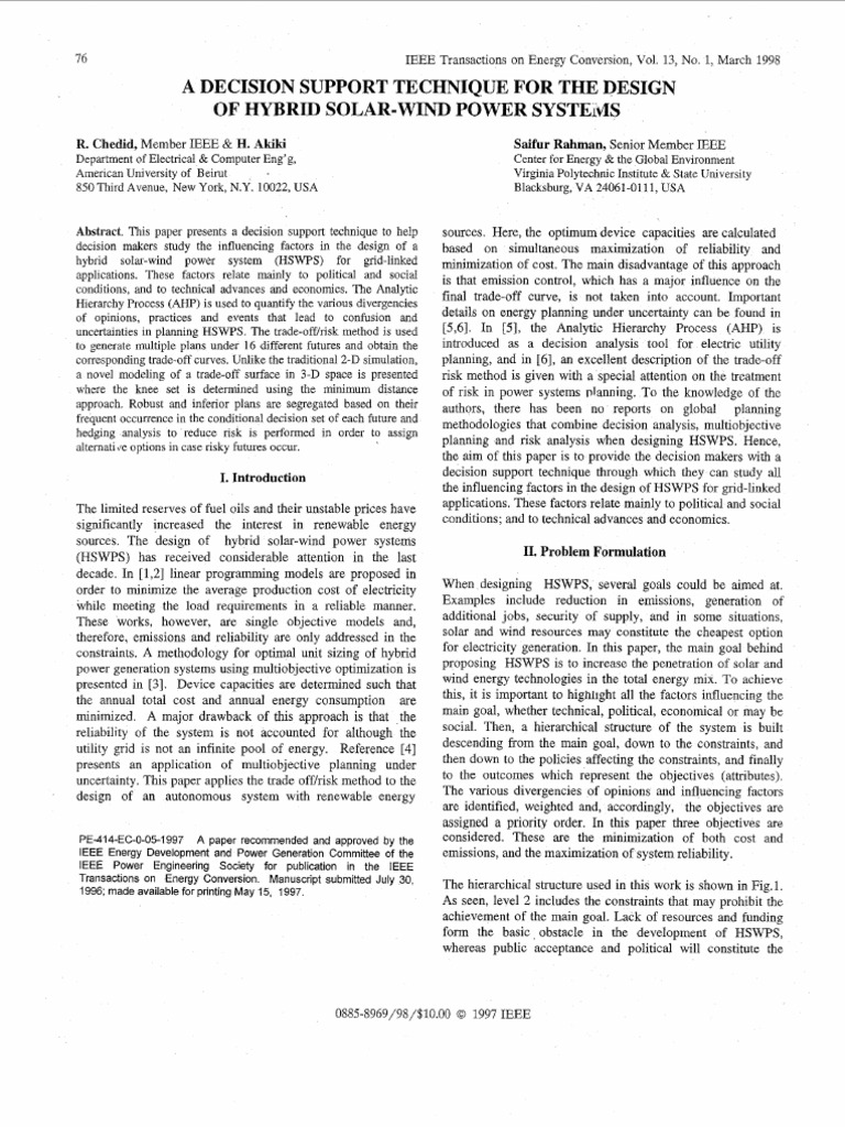 Decision Support for Hybrid Solar-Wind Systems | PDF | Solar Power ...