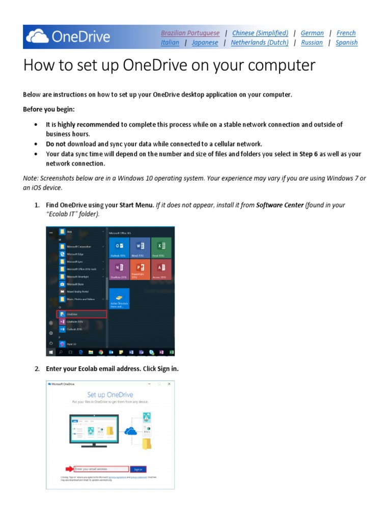 How To Set Up Onedrive On Your Computer Before You Begin PDF Computing Platforms