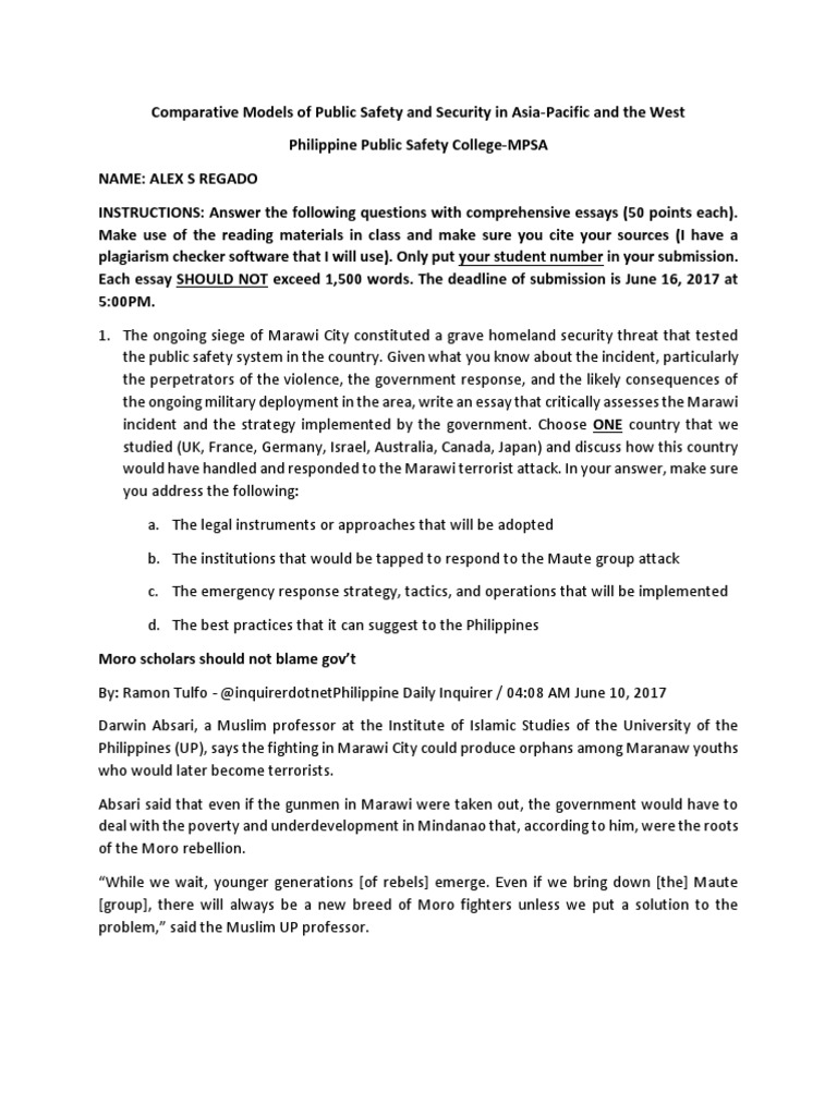 Exam Dr Arugay Comparative Models Of Public Safety And - 