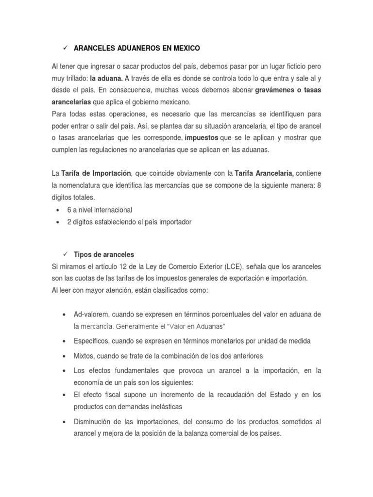 Aranceles Aduaneros en México: Guía Completa | PDF | Arancel | aduana