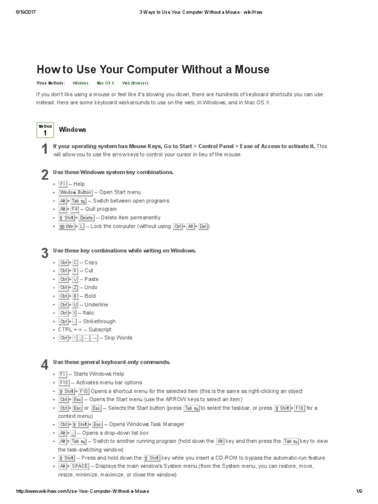 Keyboard Shortcuts and Commands for Navigating a Computer Without a ...