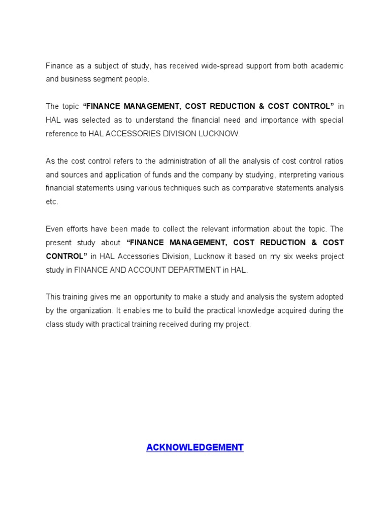 CONTROL" in HAL Accessories Division, Lucknow It Based On My Six Weeks