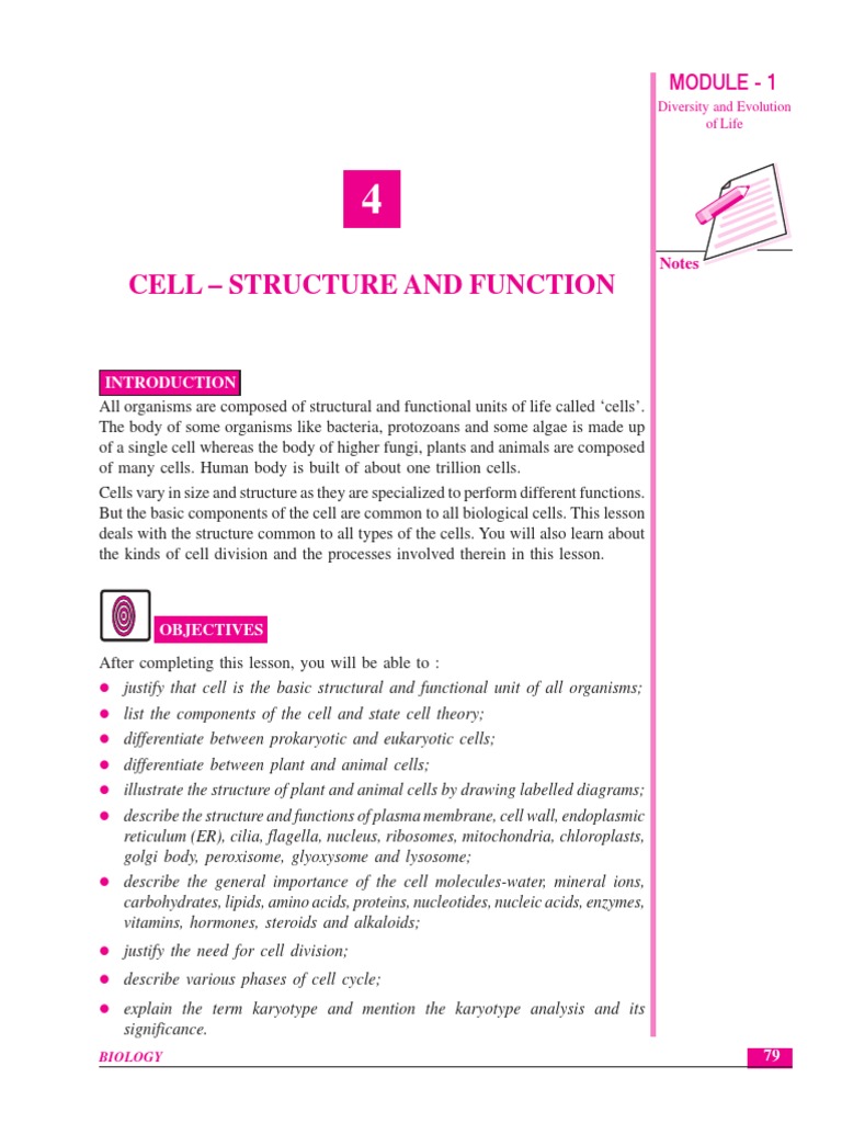 Cell Structure and Function NIOS PDF | PDF | Endoplasmic Reticulum ...