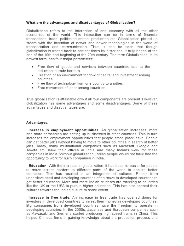 Advantages and Disadvantages of Globalization | PDF | Globalization ...
