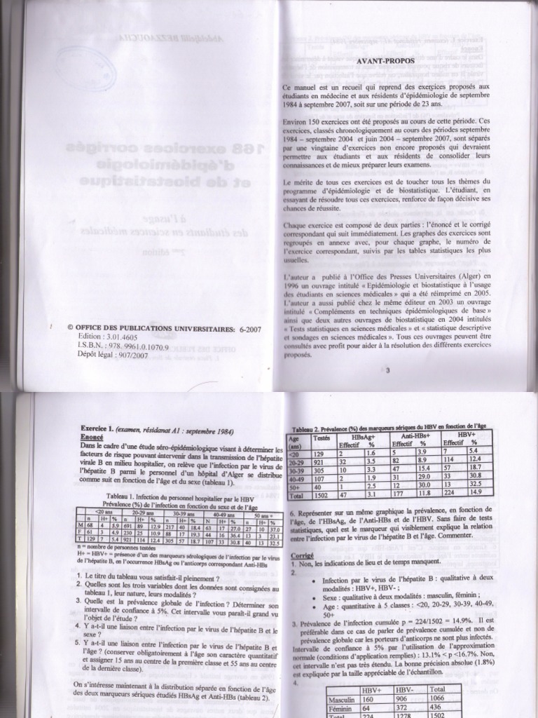 Exercices corrigs en pidmiologie | PDF