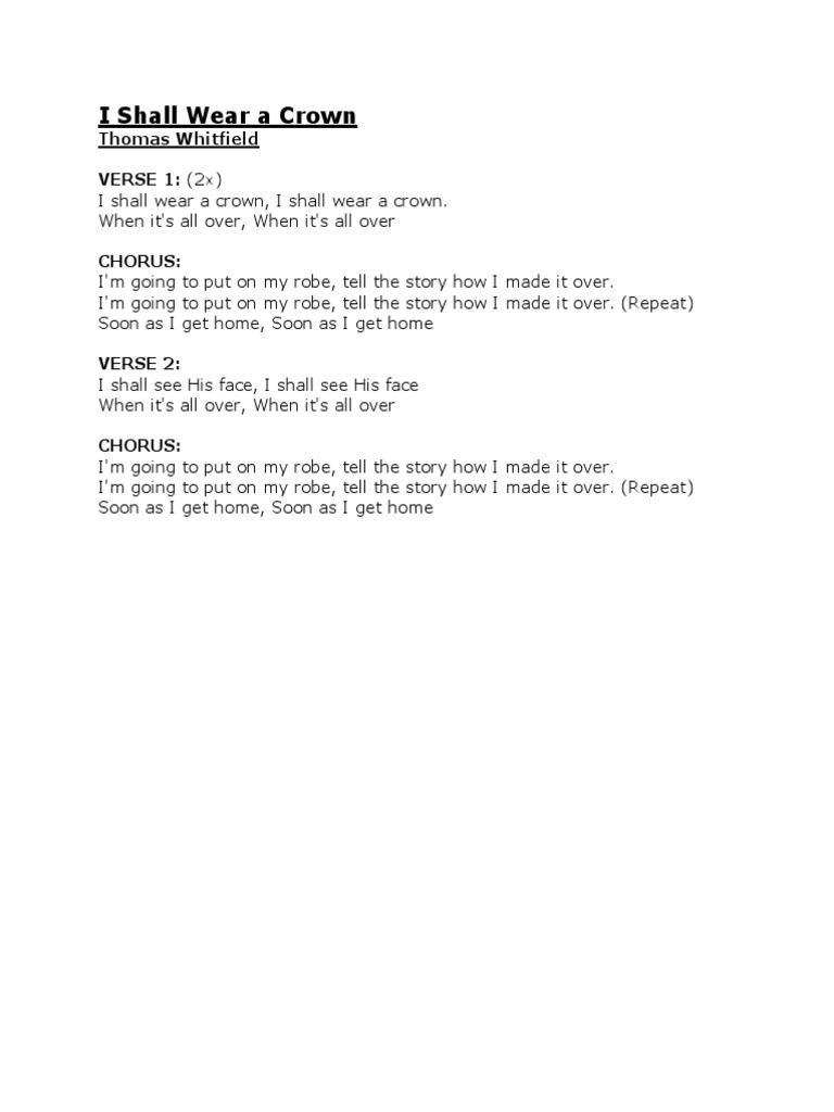 I Shall Wear A Crown Lyrics