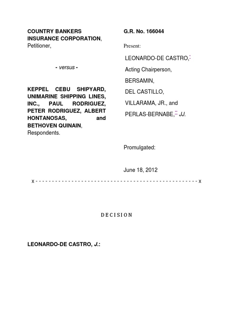 Country Bankers Insurance Vs Keppel Cebu PDF Law Of Agency Surety