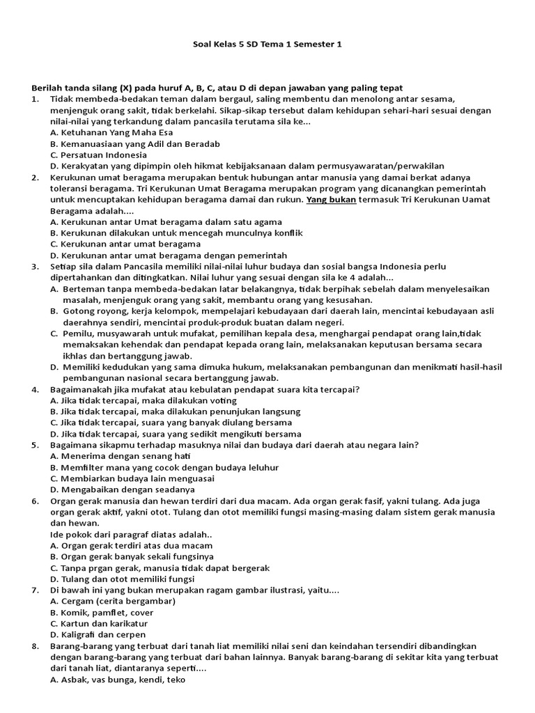 Soal Kelas 5 Sd Tema 1 Semester 1