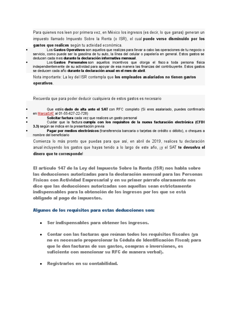 Gastos Deducibles | PDF | Tarjeta de débito | Salario