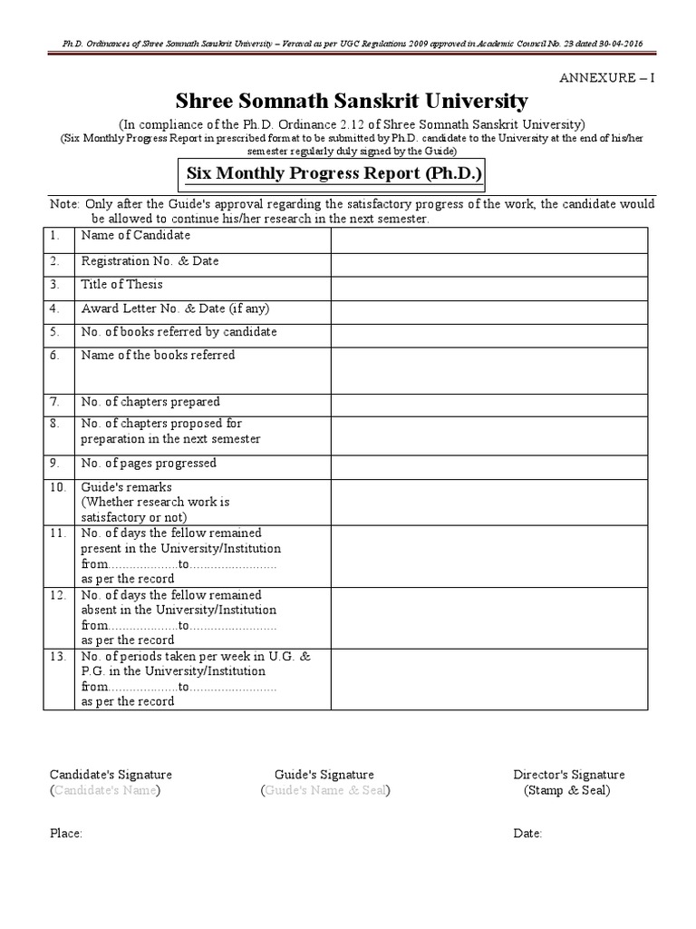 Ph.D. Progress Report Guidelines | PDF