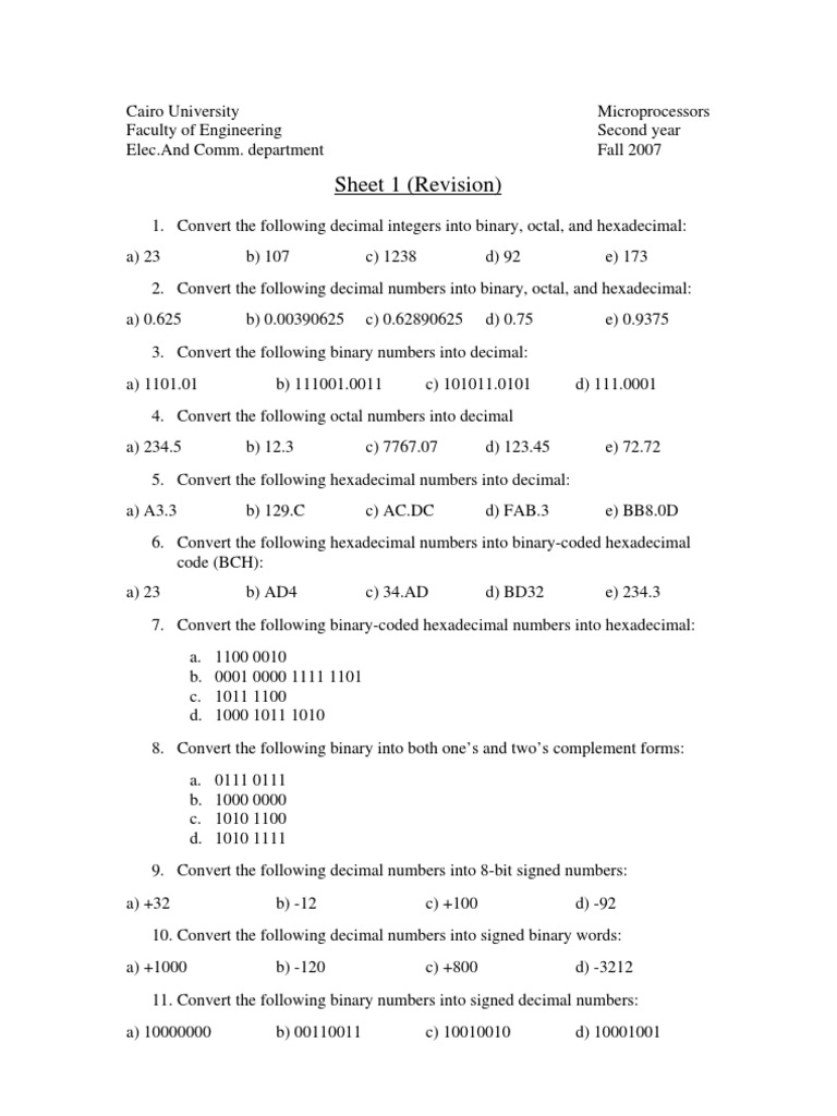Number Conversion Techniques and Exercises | PDF | Decimal ...