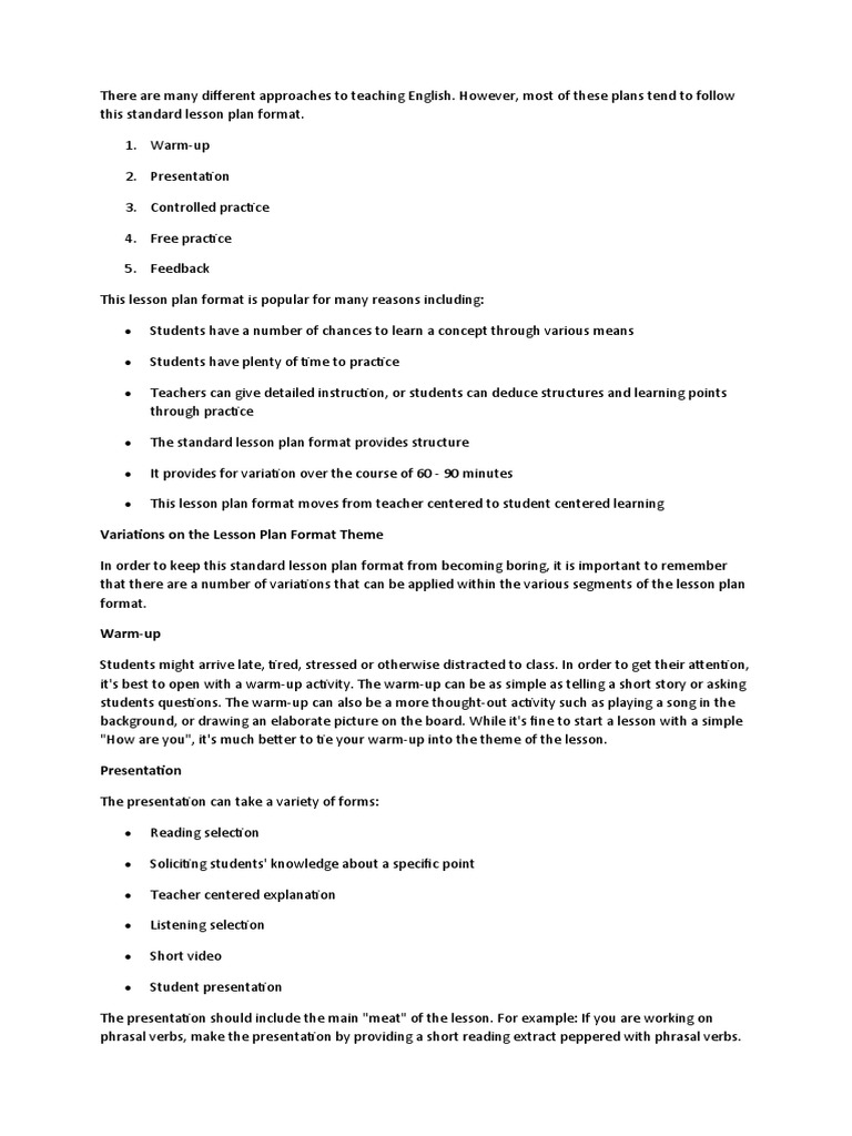 Variations On The Lesson Plan Format Theme | PDF | Lesson Plan ...