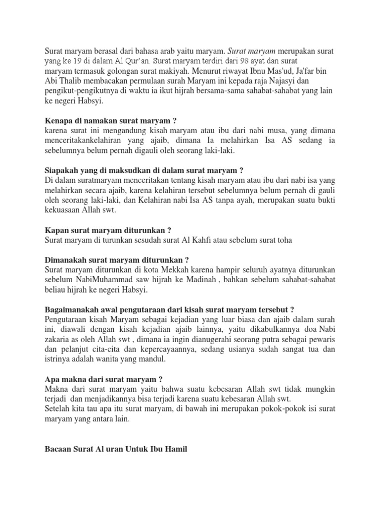 Lilia Bacaan Surat Maryam Bahasa Indonesia