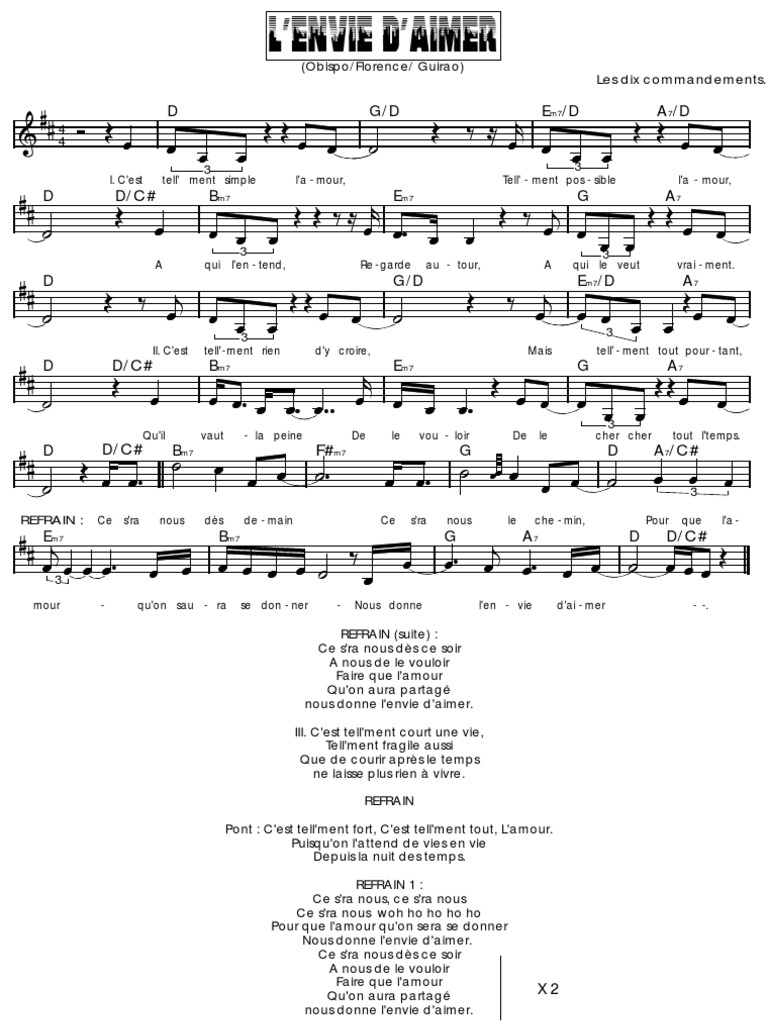 Paroles Et Accords De L envie D aimer PDF