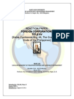 Reaction Paper: Foreign Corporations Title XV (Batas Pambansa Blg. 68, The Corporation Code of The Philippines)