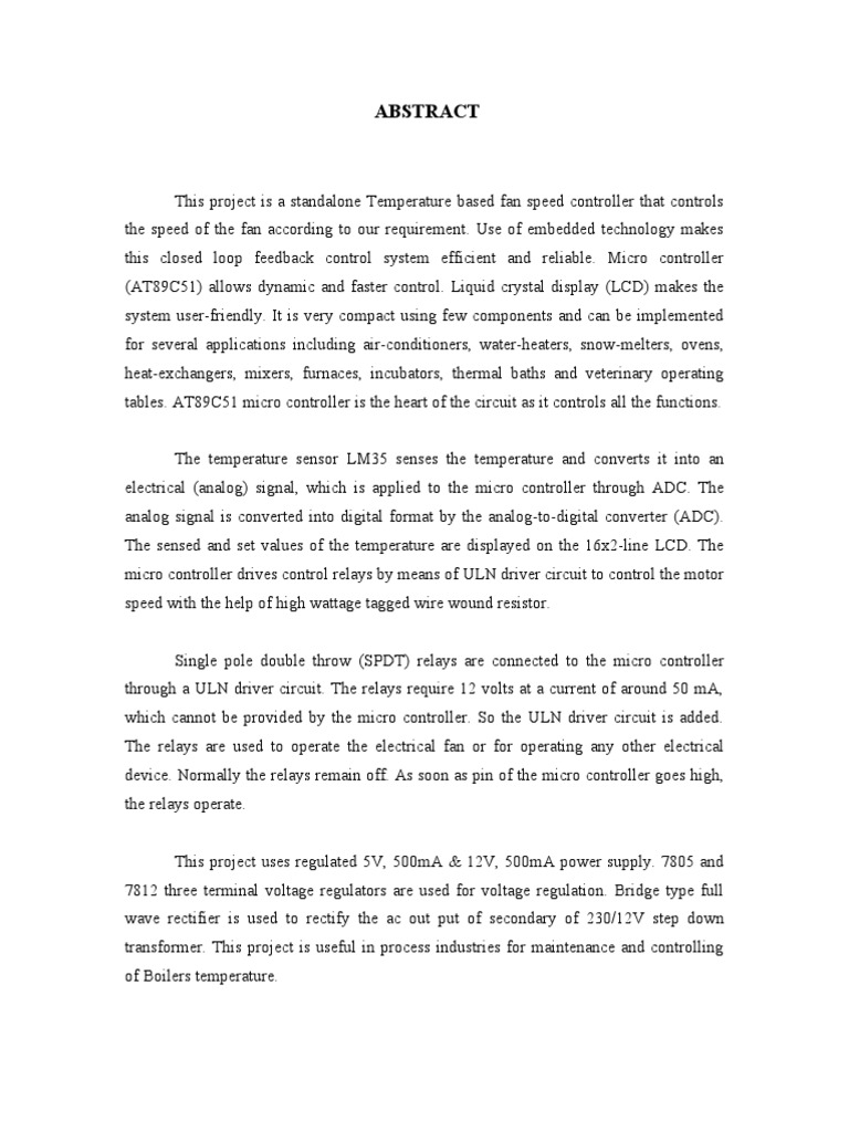 Temperature Based Fan Speed Control PDF Microcontroller Relay