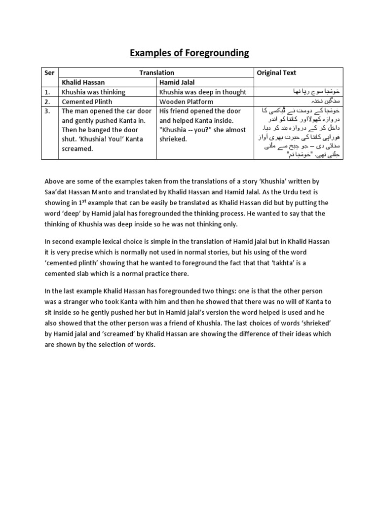Foregrounding in 'Khushia' Translations | PDF