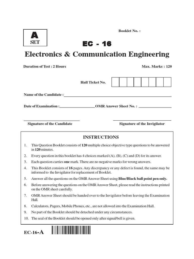 EC Exam Question Booklet 2016 | PDF | Inductor | Bipolar Junction ...