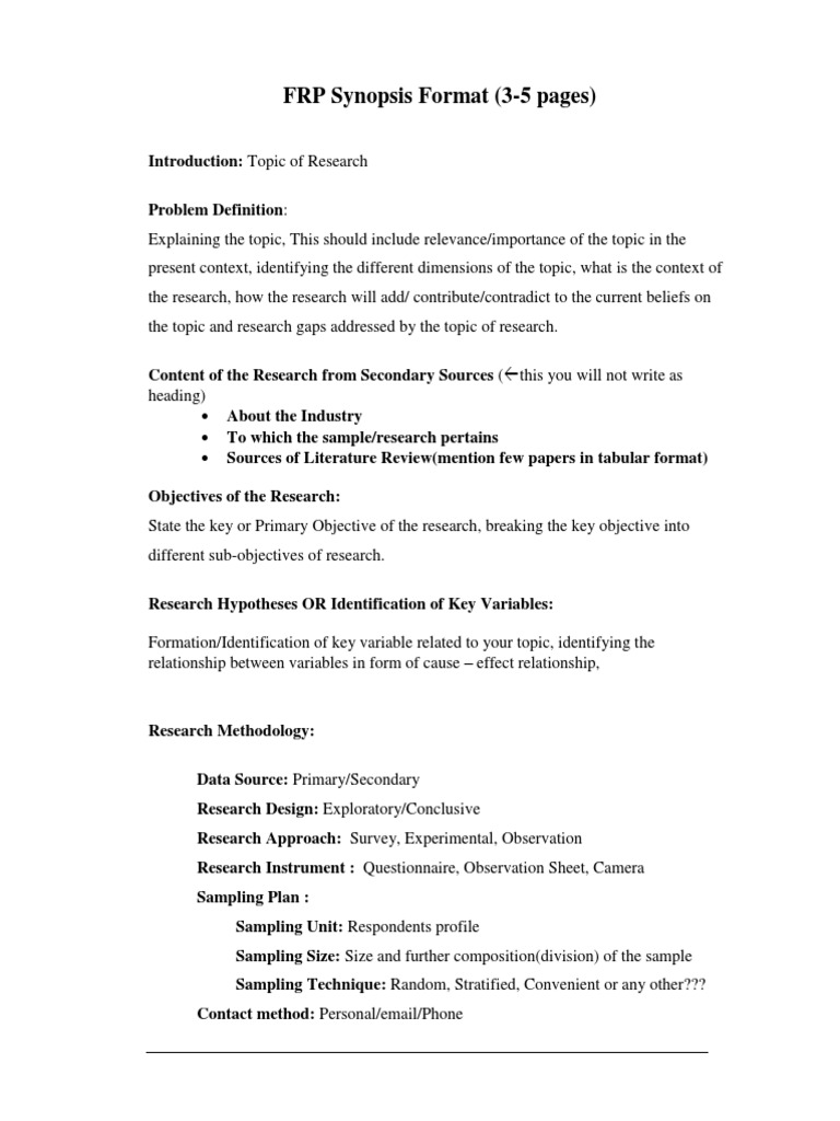 Research Proposal Synopsis Guide | PDF