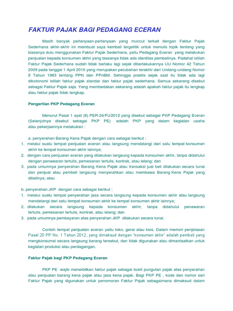 Contoh Faktur Pajak Eceran - Simak Gambar Berikut