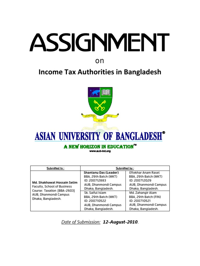 Assignment on Tax Authorities in Bangladesh Tax Evasion Tax