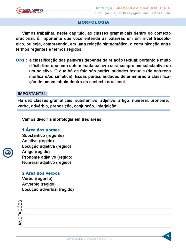 Morfologia na Gramática do Texto | PDF | Classe gramatical | Palavra