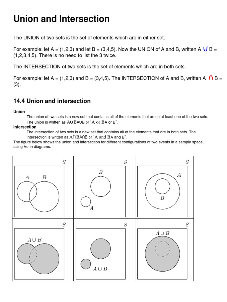 Union and Intersection | PDF | Intersection (Set Theory) | Mathematical ...