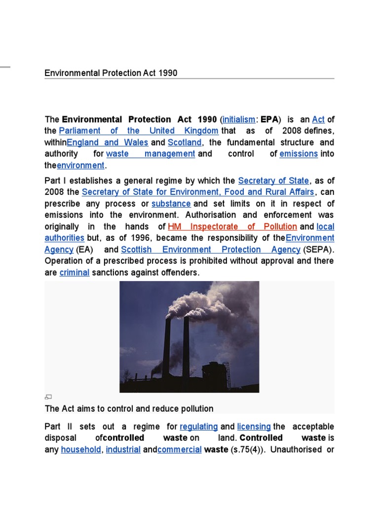 Environmental Protection Act 1990 PDF Government Pollution