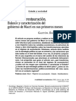 Varesi 2016 Tiempos de restauración. Balance y caracterización del gobierno de Macri en sus primeros meses .Realidad Econ 302