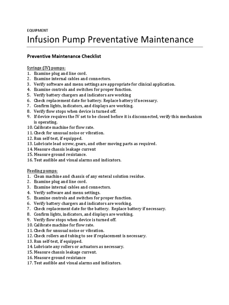 Infusion Pump Preventative Maintenance PDF Intravenous Therapy