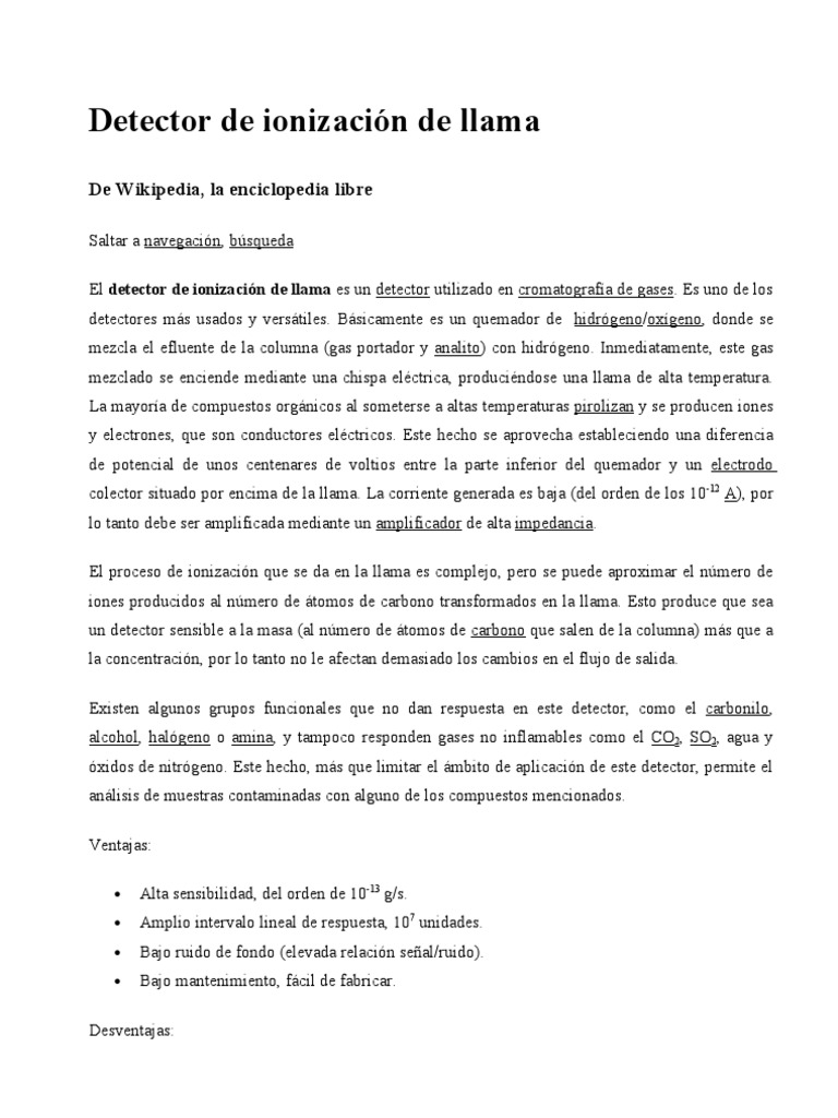 Detector de ionización de llama PDF Química Fases de la materia