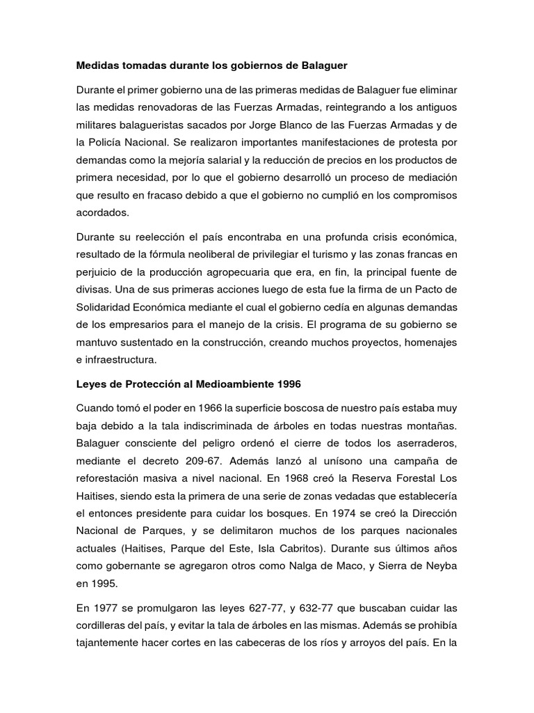 Medidas Tomadas Durante Los Gobiernos de Balaguer | PDF | Gobierno ...