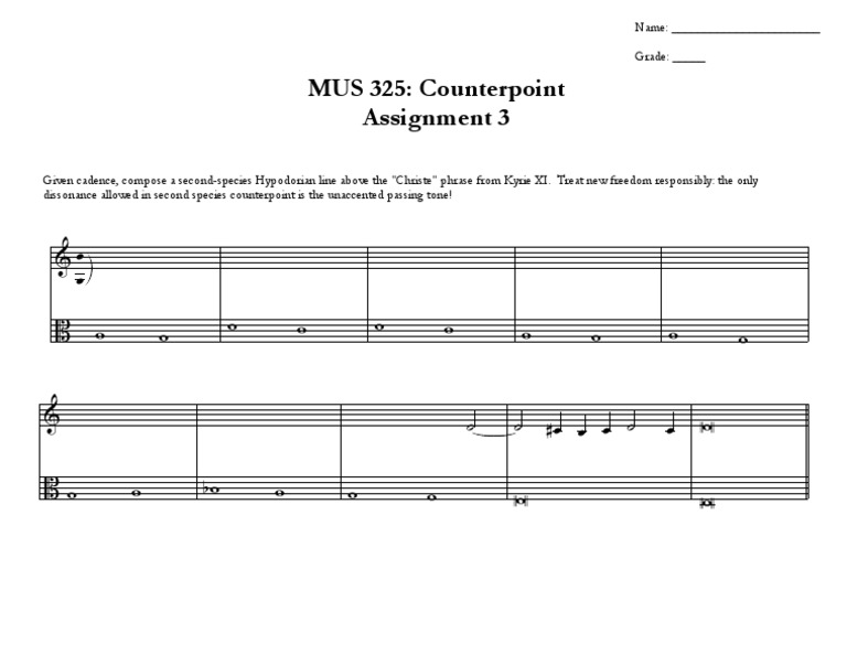 Second-Species Counterpoint Assignment | PDF | Elements Of Music ...