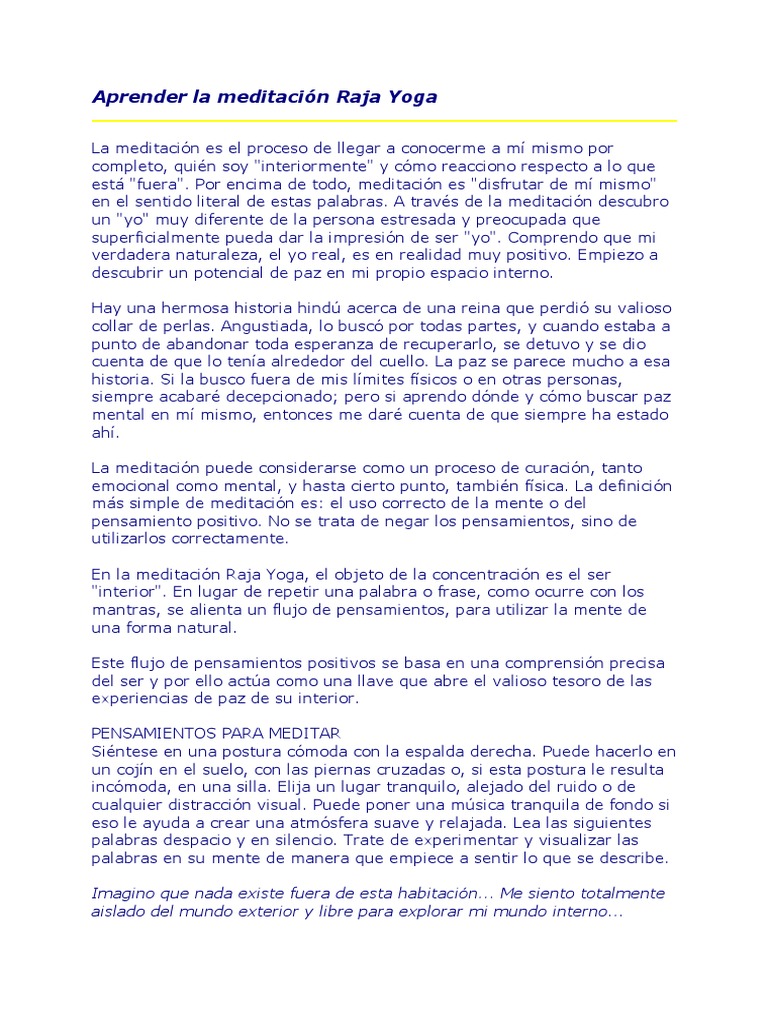 Aprender La Meditacion Raja Yoga PDF | PDF | Meditación | Conceptos ...