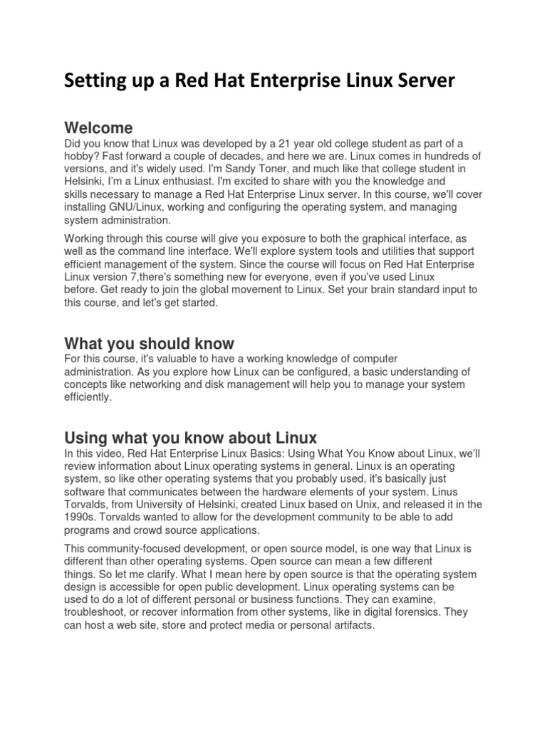 Setting Up A Red Hat Enterprise Linux Server | PDF | Linux Distribution ...