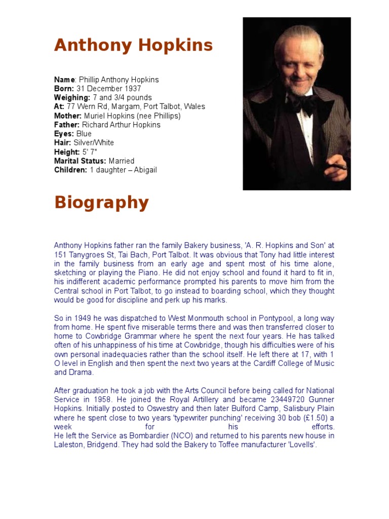 Anthony Hopkins: A Biography | PDF | Metro Goldwyn Mayer Franchises ...