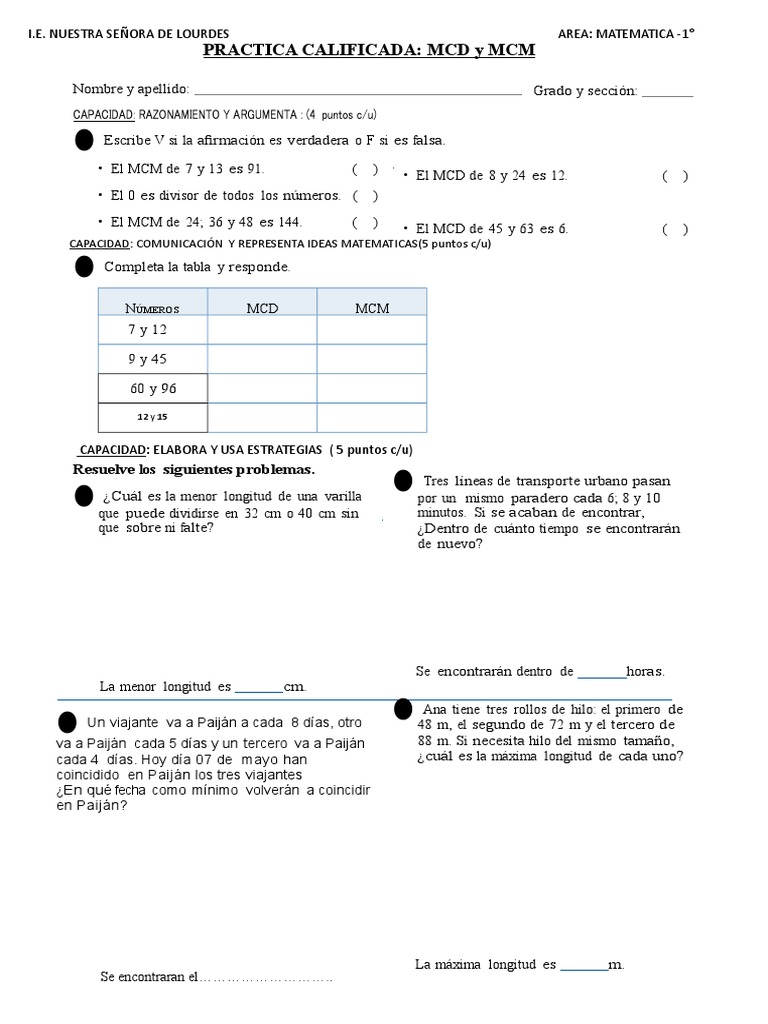 Examen MCD MCM | PDF | Enseñanza de matemática