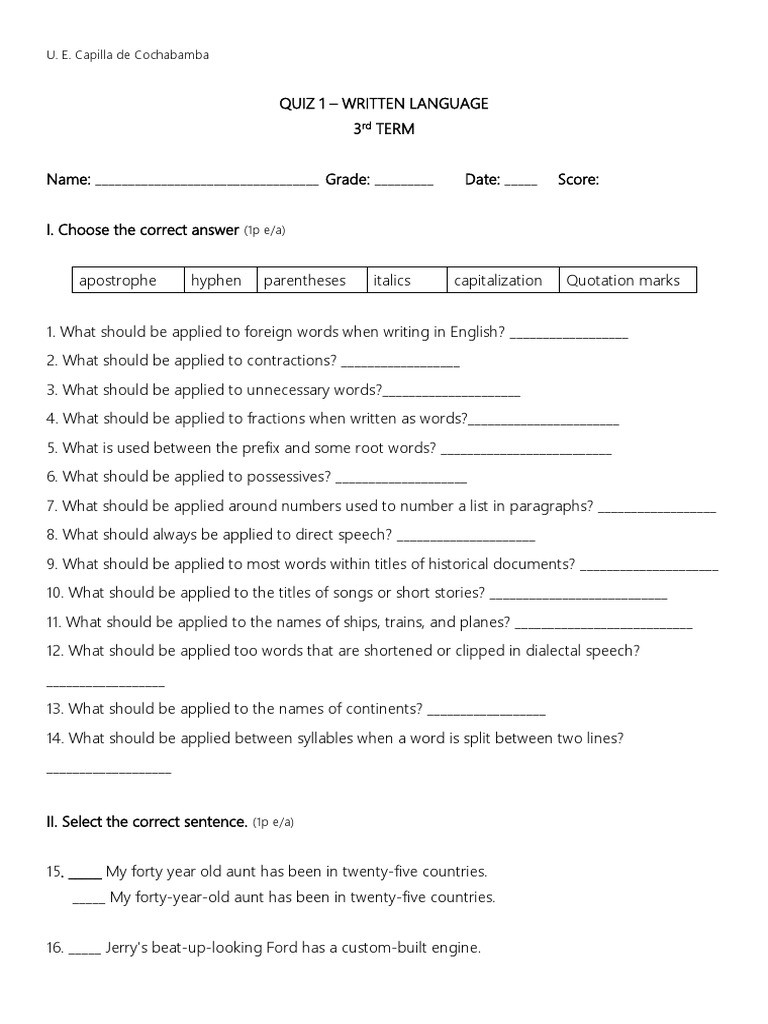 Quiz 1 written language pdf languages language arts discipline