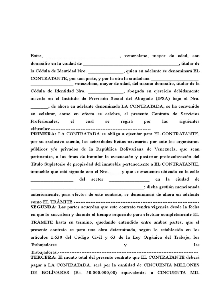 Contrato de Servicios Profesionales de Abogado Venezuela | Venezuela ...