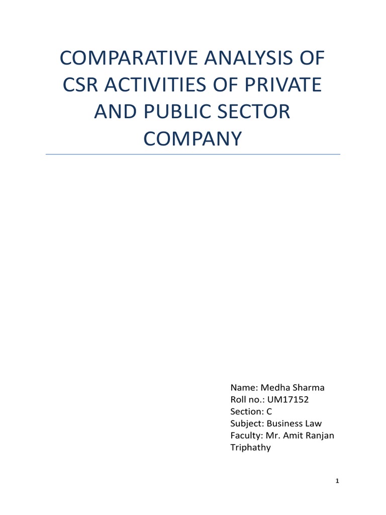 Comparative Analysis of CSR Activities of Private and Public Sector ...