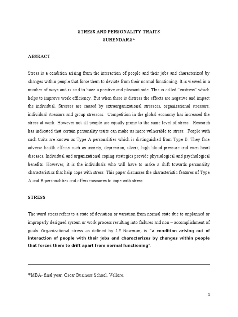 Stress and Personality Traits | PDF | Stress (Biology) | Emotions