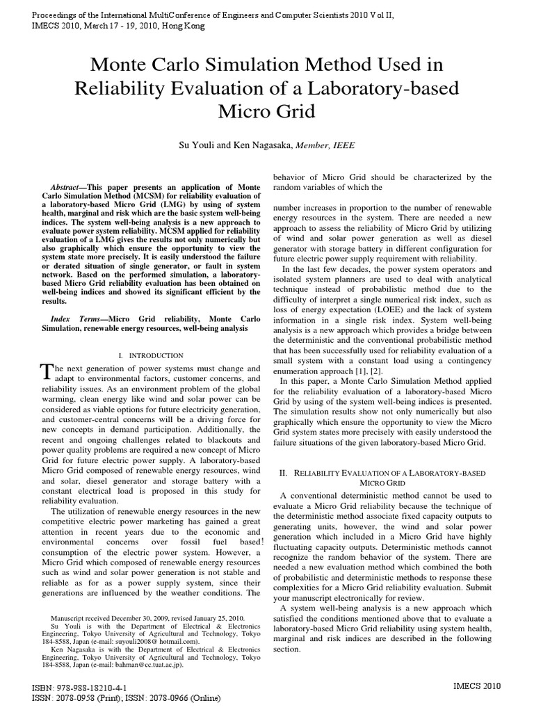 Monte Carlo Simulation Method Used in Reliability Evaluation of A ...